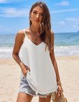 SUNAELIA White Tank Top Women Chiffon Cami Spaghetti Strap Camisole Summer V Neck Loose Fit Flowy Sleeveless Backless Blouse Shirts