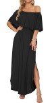 Off-The-Shoulder Black Maxi Dress with Pockets