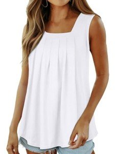 CHICALLURE Womens Tank Tops Casual Square Neck Sleeveless T Shirts Loose Camisole Summer Blouses(White,L)