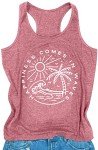 MEESHEEP Womens Beach Tank Top Summer Vacation Graphic Shirt Funny Beach Vest Happiness Comes in Waves Sleeveless Top Pink