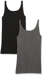 Amazon Essentials Women's Slim-Fit Thin Strap Tank, Pack of 2, Black/Charcoal Heather, Large