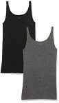 Amazon Essentials Women's Slim-Fit Thin Strap Tank, Pack of 2, Black/Charcoal Heather, Large