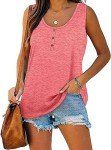Womens Henley Tank Top Scoop Neck Sleeveless Tunic Shirts Soft Button Down Summer Top XL Pink