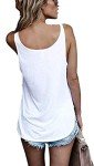 Women V Neck Solid Casual Cami Tank Tops Summer Feather Printed Sleeveless Loose Blouses Shirts (White, XX-Large)