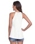WNEEDU Women's Summer Halter Tank Tops Eyelet Sleeveless Round Neck Hollow Tank Camisole 2025 New T-Shirt White 3XL