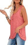 Womens Henley Tank Top Scoop Neck Sleeveless Tunic Shirts Soft Button Down Summer Top XL Pink