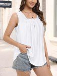 CHICALLURE Womens Tank Tops Casual Square Neck Sleeveless T Shirts Loose Camisole Summer Blouses(White,L)