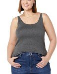 Amazon Essentials Women's Slim-Fit Thin Strap Tank, Pack of 2, Black/Charcoal Heather, Large