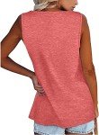 Womens Henley Tank Top Scoop Neck Sleeveless Tunic Shirts Soft Button Down Summer Top XL Pink