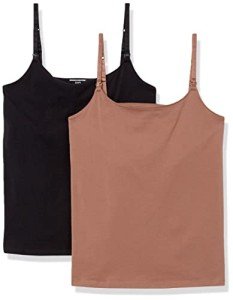 Amazon Essentials Women's Nursing Camisole, Pack of 2, Black/Brown, Medium