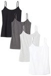 Amazon Essentials Women's 4-Pack Slim-Fit Camisole, Black/White/Charcoal Heather/Light Grey Heather, Small