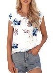 WNEEDU Womens Summer Tops Cap Short Sleeve T-Shirt Lightweight V Neck Shirts Casual Loose Fit Tank Tops 2025 New Floral White M