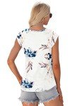 WNEEDU Womens Summer Tops Cap Short Sleeve T-Shirt Lightweight V Neck Shirts Casual Loose Fit Tank Tops 2025 New Floral White M