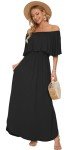Off-The-Shoulder Black Maxi Dress with Pockets