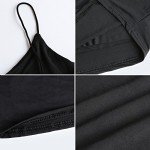 Amilia Women's Basic Solid Cami Spaghetti Double Layer Crop Tank Top (Black&White&Light Brown, S)