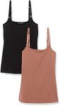 Amazon Essentials Women's Nursing Camisole, Pack of 2, Black/Brown, Medium
