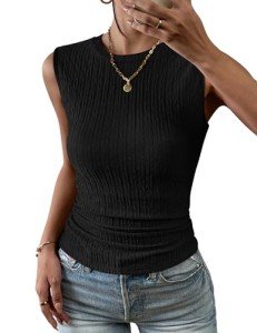 Zeagoo Women's Sleeveless Blouse High Neck Ribbed Knit Slim Fitted Basic Textured Tank Tops Black