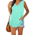 Famulily Casual Summer Beach Sleeveless V Neck Tank Tops for Women Ladies Plain Baggy Tunic Shirts(Light Green,XL)