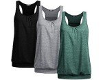 Beyove Womens Workout Tops Athletic Yoga Tennis Shirts Flowy Long Racerback Tank Tops (Pack of 3)