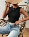 Zeagoo Women's Sleeveless Blouse High Neck Ribbed Knit Slim Fitted Basic Textured Tank Tops Black