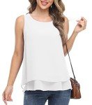 Jouica Women's Summer Round Neck Sleeveless Blouse Loose Casual Flowy Chiffon Tank Tops for Women,White,3X-Large