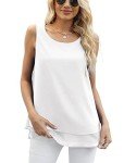 Jouica Women's Summer Round Neck Sleeveless Blouse Loose Casual Flowy Chiffon Tank Tops for Women,White,3X-Large