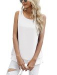 Jouica Women's Summer Round Neck Sleeveless Blouse Loose Casual Flowy Chiffon Tank Tops for Women,White,3X-Large
