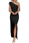 One Shoulder Black Maxi Dress for Weddings