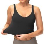 Dragon Fit Sports Bra for Women Longline Padded Yoga Bra Medium Impact Crop Tank Tops for Workout,Fitness,Running Black