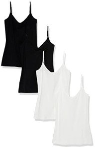 Amazon Essentials Women's Knit V-Neck Layering Cami, Pack of 4, Black/White, Small