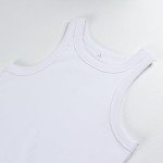 Artfish Women's Sleeveless Full Length Ribbed Fitted Racerback Workout Crew High Neck Basic Tank Top, White, Medium