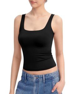 PUMIEY Women's Square Neck Tank Top Sleeveless Double Lined Basic Tops Sharp Collection, Jet Black, X-Large