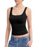 PUMIEY Women's Square Neck Tank Top Sleeveless Double Lined Basic Tops Sharp Collection, Jet Black, X-Large