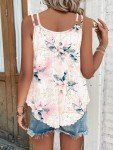 WNEEDU Womens Tank Tops Summer Eyelet Sleeveless V Neck Spaghetti Strap Pleated Flowy Boho Camisole 2025 Casual Shirts White Pink Flower S