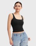PUMIEY Women's Square Neck Tank Top Sleeveless Double Lined Basic Tops Sharp Collection, Jet Black, X-Large