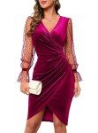Elegant Velvet V Neck Evening Dress for Women
