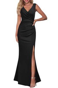 WOOSEA Women's Black Sleeveless V-Neck Cocktail Dress