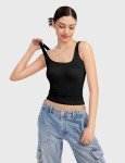 PUMIEY Women's Square Neck Tank Top Sleeveless Double Lined Basic Tops Sharp Collection, Jet Black, X-Large