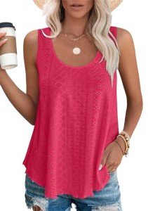 WIHOLL Womens Tank Tops for Women Summer Clothing Sleeveless Eyelet Embroidery Scoop Neck Loose Fit Casual Flowy Womens Tops Size 18-20 hot Pink