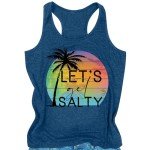 LINZEOO Womens Summer Beach Tank Top Lets Get Salty Holiday Sleeveless Vacation Vest Shirt