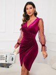 Elegant Velvet V Neck Evening Dress for Women