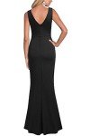 WOOSEA Women's Black Sleeveless V-Neck Cocktail Dress