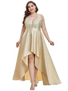 Plus Size Sequin V-Neck High-Low Evening Dress