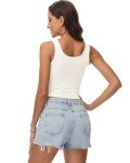RIROW Tank Tops Women White Crop Square Neck Summer Ribbed Top Sleeveless Basics 2024 New L