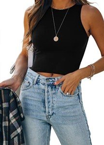 onlypuff Basic Tank Top Shirts for Women Solid Crop Tops Sleeveless Racerback Summer Tops