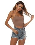 Amilia Women's Basic Solid Cami Spaghetti Double Layer Crop Tank Top, Black&white&light Brown, Medium