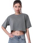 Cosy Pyro 4-Pack Women's Cotton Crop T-Shirts Short Sleeve Solid Cropped Athletic Top Round Neck Casual Workout Yoga Tees Black/Gray/White/Army XL
