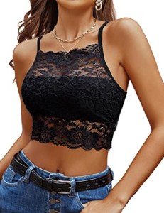 Avidlove Women Lace Crop Top Halter Racerback Bralette High Neck Bralettes for Women Black X-Large