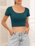 Kole Meego Cotton Crop Tops for Women Workout Shirts Trendy Gym Tops High Neck Summer Cropped T Shirts 4 Pack Black Green Rose Pink L