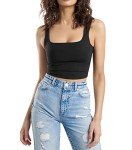 SUNDELL 3 Pack Crop Tank Tops for Women Casual Sleeveless Crop Tops Double Layer Cropped Yoga Workout Tops(Black/White/Brown-S)